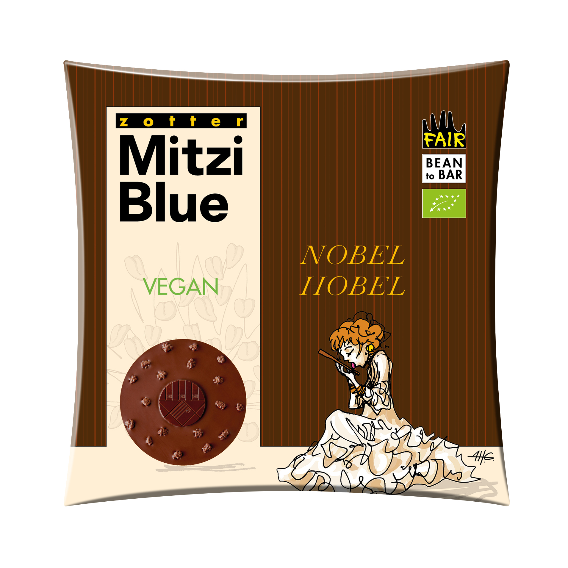 Mitzi Blue - Nobelhobel, Dunkle Schoko 70% + 80% + Schoko-Kakaonibs, VEGAN
